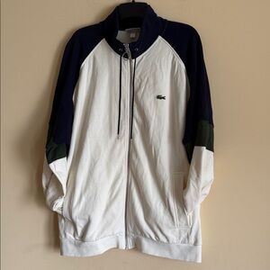 Lacoste Men's Colorblock Full-Zip Fleece Hoodie - Navy/White/Olive Sz Large